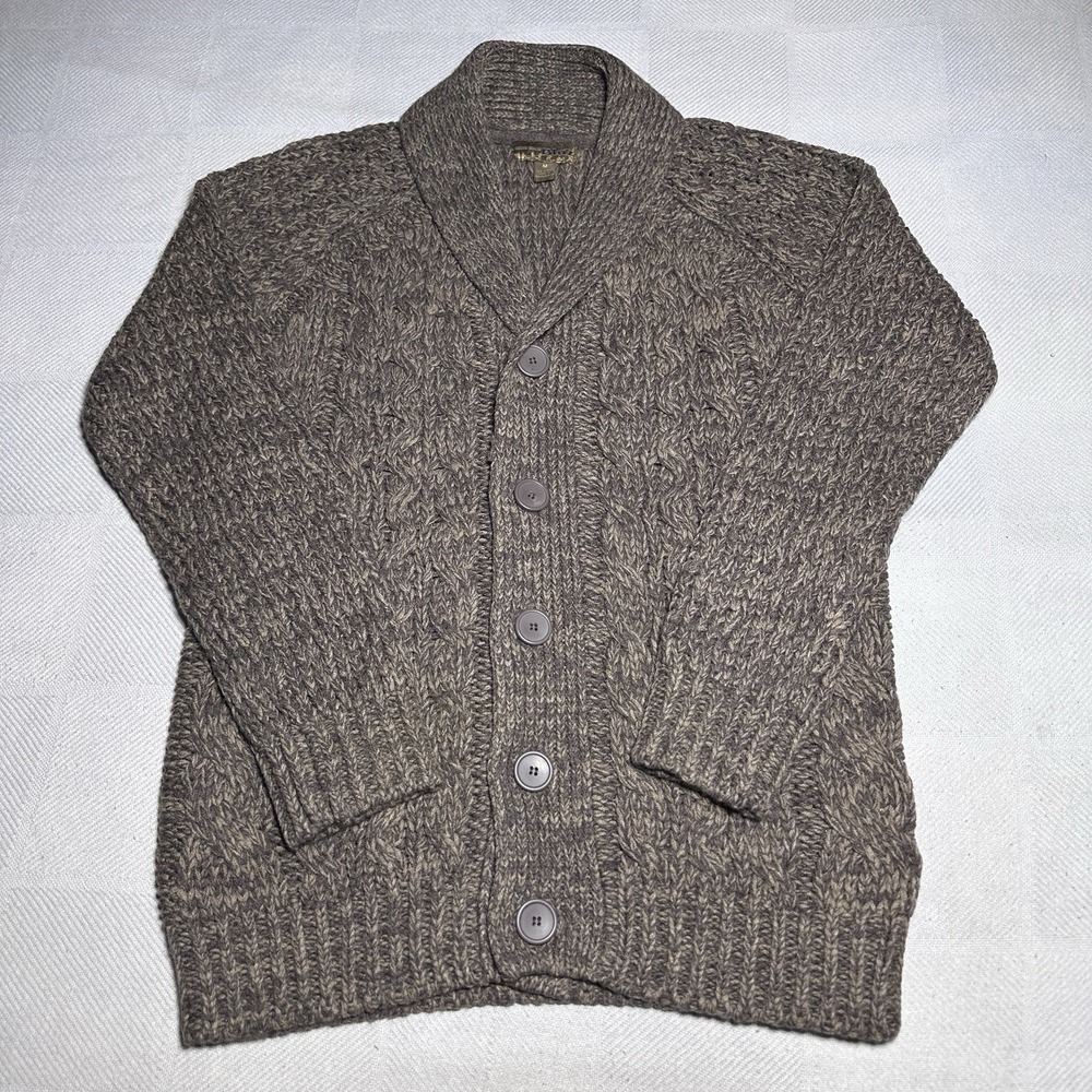 Pronto Uomo Blue Shawl Collar Cardigan Mens Medium Brown‎ Marled Acrylic Knit